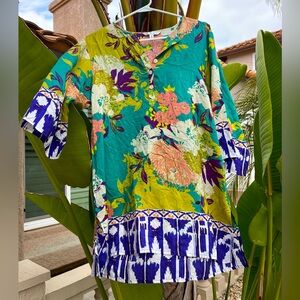 Cabi Silk Tunic Yoga Resort Wear Boho Bold Colorful Feminine Luxury Fun Dress